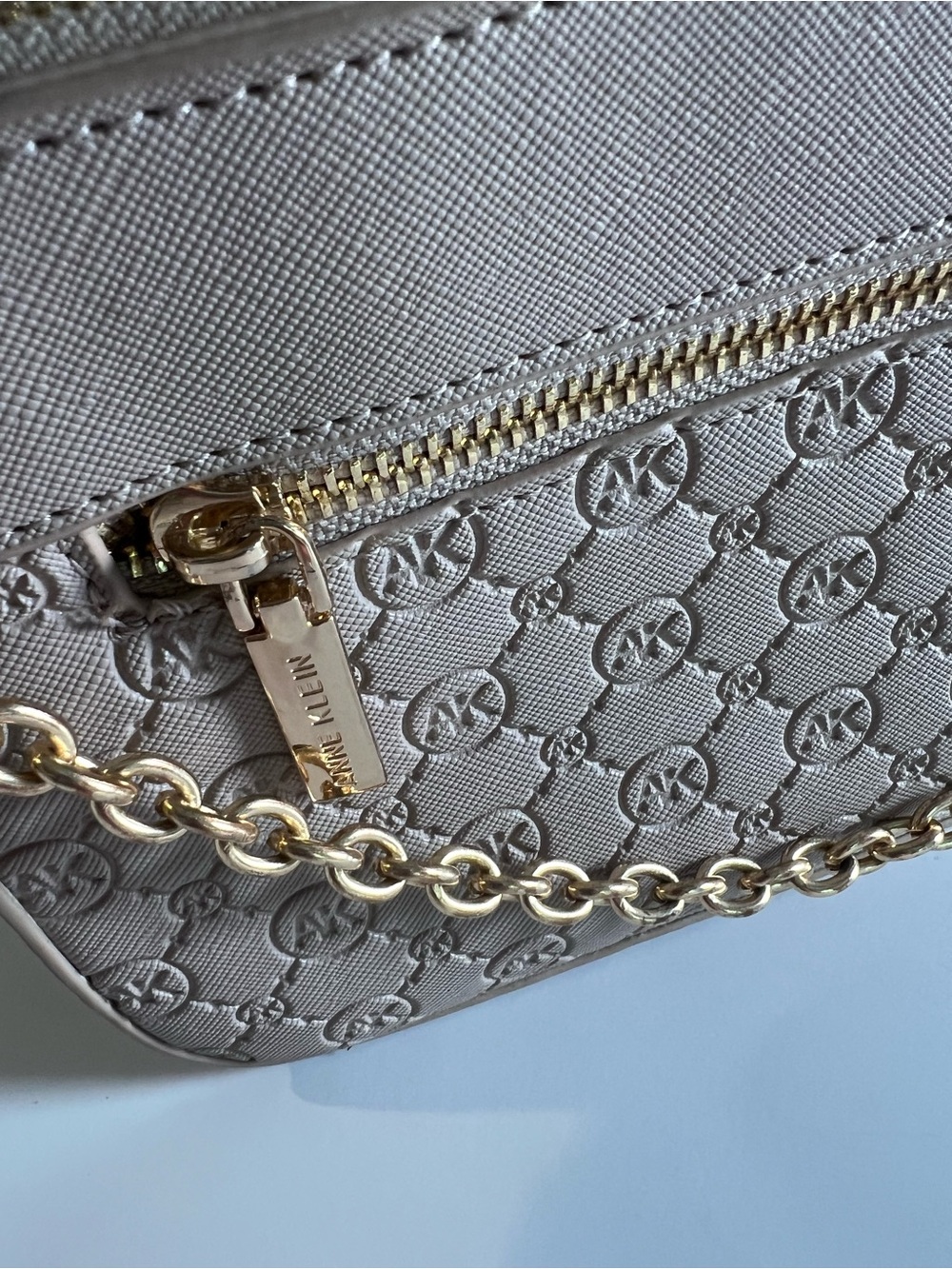 Anne Klein Embossed Taupe Chain-Handle Shoulder Bag - Picture 6 of 13